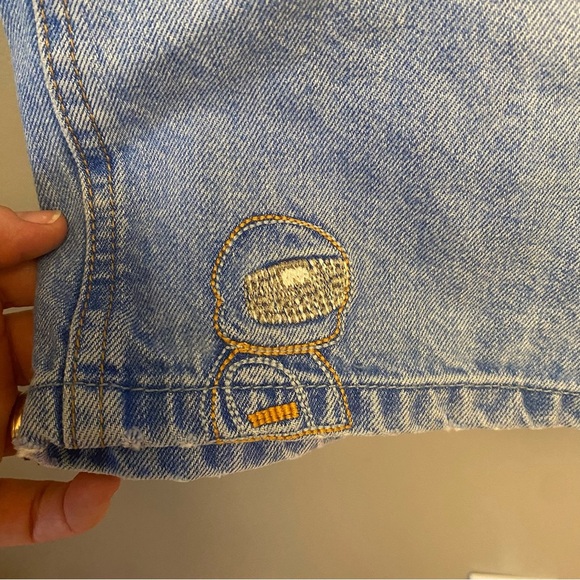 ZARA/Trafaluc Short Overalls Shortalls Denim Embroidered Medium Airplane - Picture 4 of 11